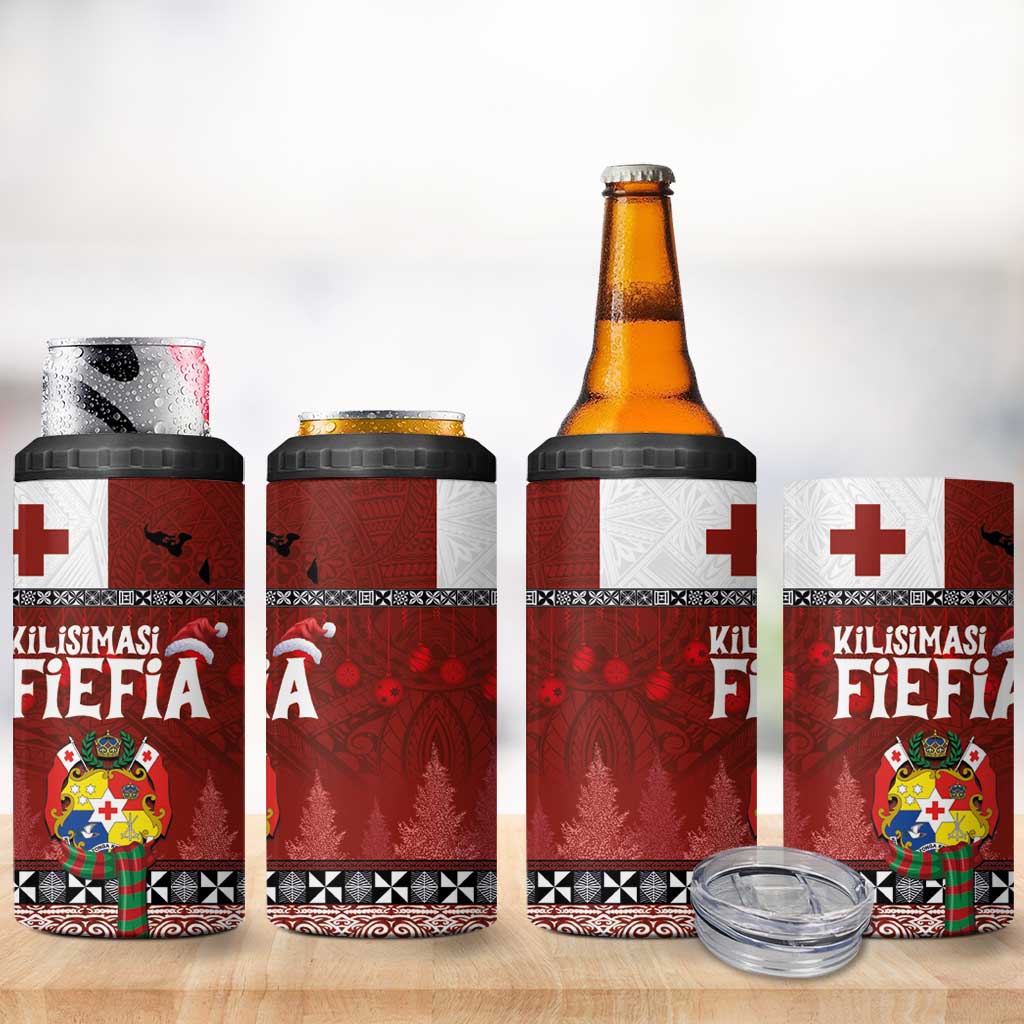 Tongan Christmas 4 in 1 Can Cooler Tumbler Kilisimasi Fiefia with Ngatu Art Tattoo LT03 - Polynesian Pride