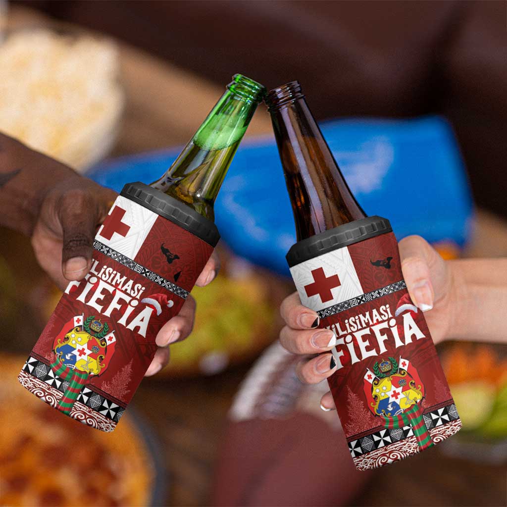 Tongan Christmas 4 in 1 Can Cooler Tumbler Kilisimasi Fiefia with Ngatu Art Tattoo LT03 - Polynesian Pride