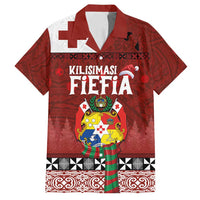 Tongan Christmas Family Matching Off Shoulder Maxi Dress and Hawaiian Shirt Kilisimasi Fiefia with Ngatu Art Tattoo LT03 Dad's Shirt - Short Sleeve Red - Polynesian Pride