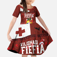 Tongan Christmas Family Matching Puletasi and Hawaiian Shirt Kilisimasi Fiefia with Ngatu Art Tattoo LT03 Daughter's Dress Red - Polynesian Pride