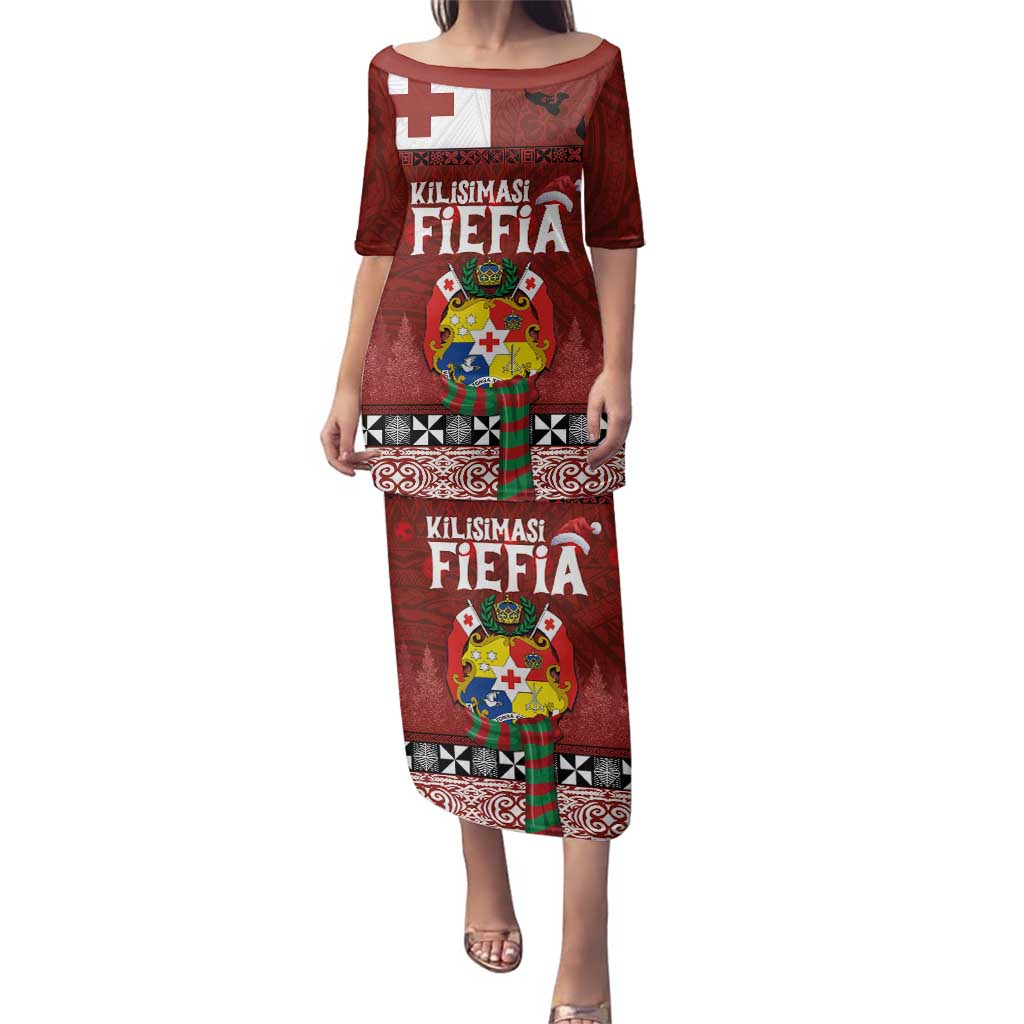 Tongan Christmas Family Matching Puletasi and Hawaiian Shirt Kilisimasi Fiefia with Ngatu Art Tattoo LT03 Mom's Dress Red - Polynesian Pride