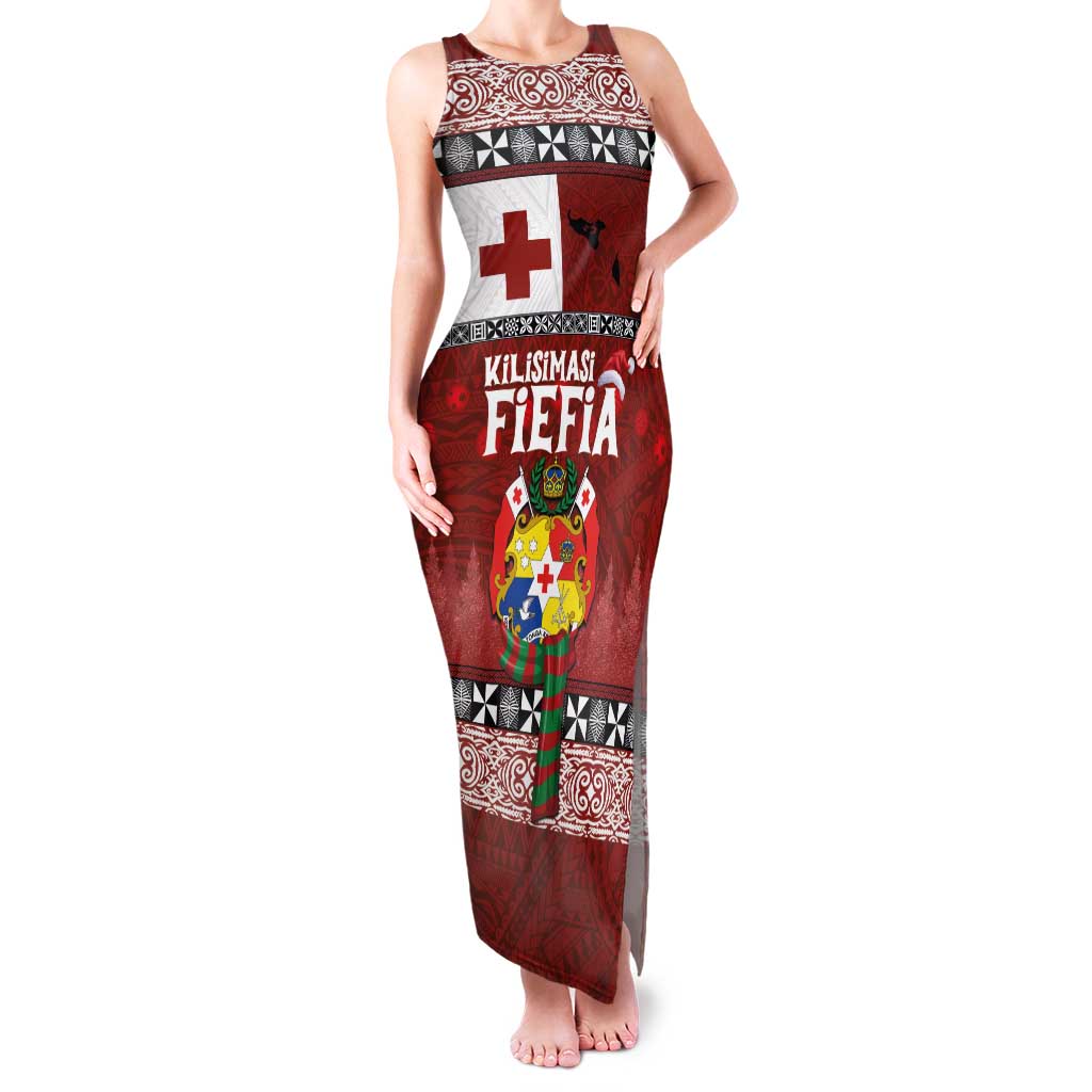 Tongan Christmas Family Matching Tank Maxi Dress and Hawaiian Shirt Kilisimasi Fiefia with Ngatu Art Tattoo LT03 Mom's Dress Red - Polynesian Pride