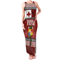Tongan Christmas Family Matching Tank Maxi Dress and Hawaiian Shirt Kilisimasi Fiefia with Ngatu Art Tattoo LT03 Mom's Dress Red - Polynesian Pride