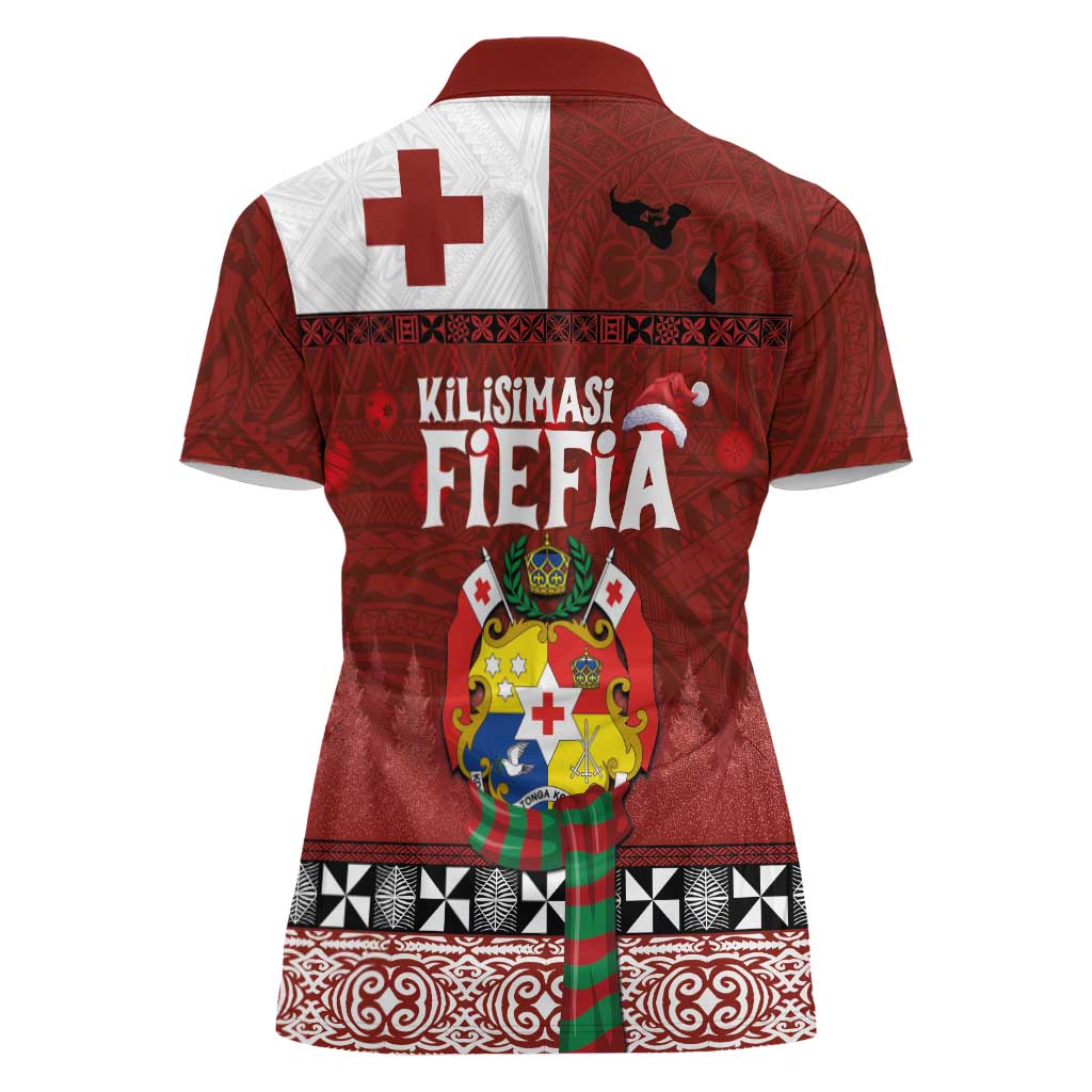 Tongan Christmas Women Polo Shirt Kilisimasi Fiefia with Ngatu Art Tattoo LT03 - Polynesian Pride