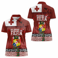 Tongan Christmas Women Polo Shirt Kilisimasi Fiefia with Ngatu Art Tattoo LT03 - Polynesian Pride