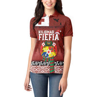 Tongan Christmas Women Polo Shirt Kilisimasi Fiefia with Ngatu Art Tattoo LT03 - Polynesian Pride