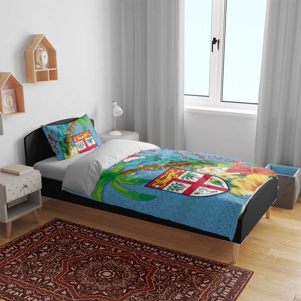Fijians Iguana Tagimoucia Christmas Bedding Set Christmas Palm Tree and Hibiscus