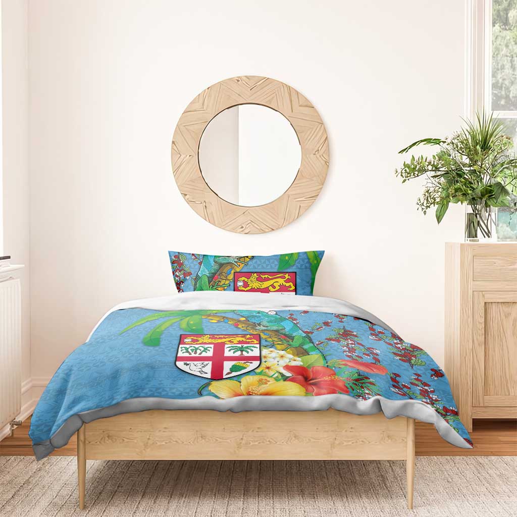 Fijians Iguana Tagimoucia Christmas Bedding Set Christmas Palm Tree and Hibiscus