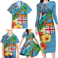 Fijians Iguana Tagimoucia Christmas Family Matching Long Sleeve Bodycon Dress and Hawaiian Shirt Christmas Palm Tree and Hibiscus LT03 - Polynesian Pride