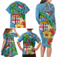 Fijians Iguana Tagimoucia Christmas Family Matching Long Sleeve Bodycon Dress and Hawaiian Shirt Christmas Palm Tree and Hibiscus LT03 - Polynesian Pride
