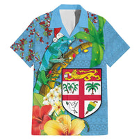Fijians Iguana Tagimoucia Christmas Family Matching Mermaid Dress and Hawaiian Shirt Christmas Palm Tree and Hibiscus LT03 Dad's Shirt - Short Sleeve Blue - Polynesian Pride