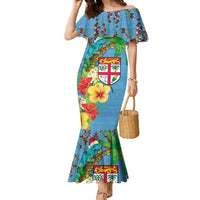 Fijians Iguana Tagimoucia Christmas Family Matching Mermaid Dress and Hawaiian Shirt Christmas Palm Tree and Hibiscus LT03 Mom's Dress Blue - Polynesian Pride