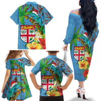 Fijians Iguana Tagimoucia Christmas Family Matching Off The Shoulder Long Sleeve Dress and Hawaiian Shirt Christmas Palm Tree and Hibiscus LT03 - Polynesian Pride