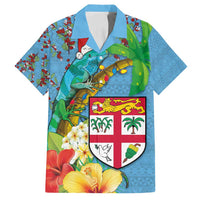 Fijians Iguana Tagimoucia Christmas Family Matching Off Shoulder Short Dress and Hawaiian Shirt Christmas Palm Tree and Hibiscus LT03 Dad's Shirt - Short Sleeve Blue - Polynesian Pride