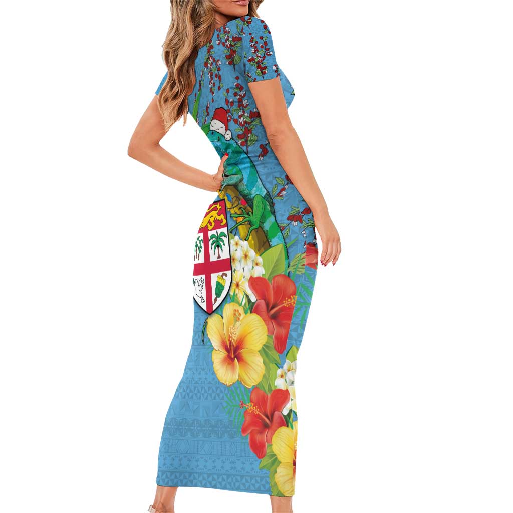 Fijians Iguana Tagimoucia Christmas Family Matching Short Sleeve Bodycon Dress and Hawaiian Shirt Christmas Palm Tree and Hibiscus LT03 - Polynesian Pride