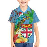 Fijians Iguana Tagimoucia Christmas Family Matching Summer Maxi Dress and Hawaiian Shirt Christmas Palm Tree and Hibiscus LT03 Son's Shirt Blue - Polynesian Pride