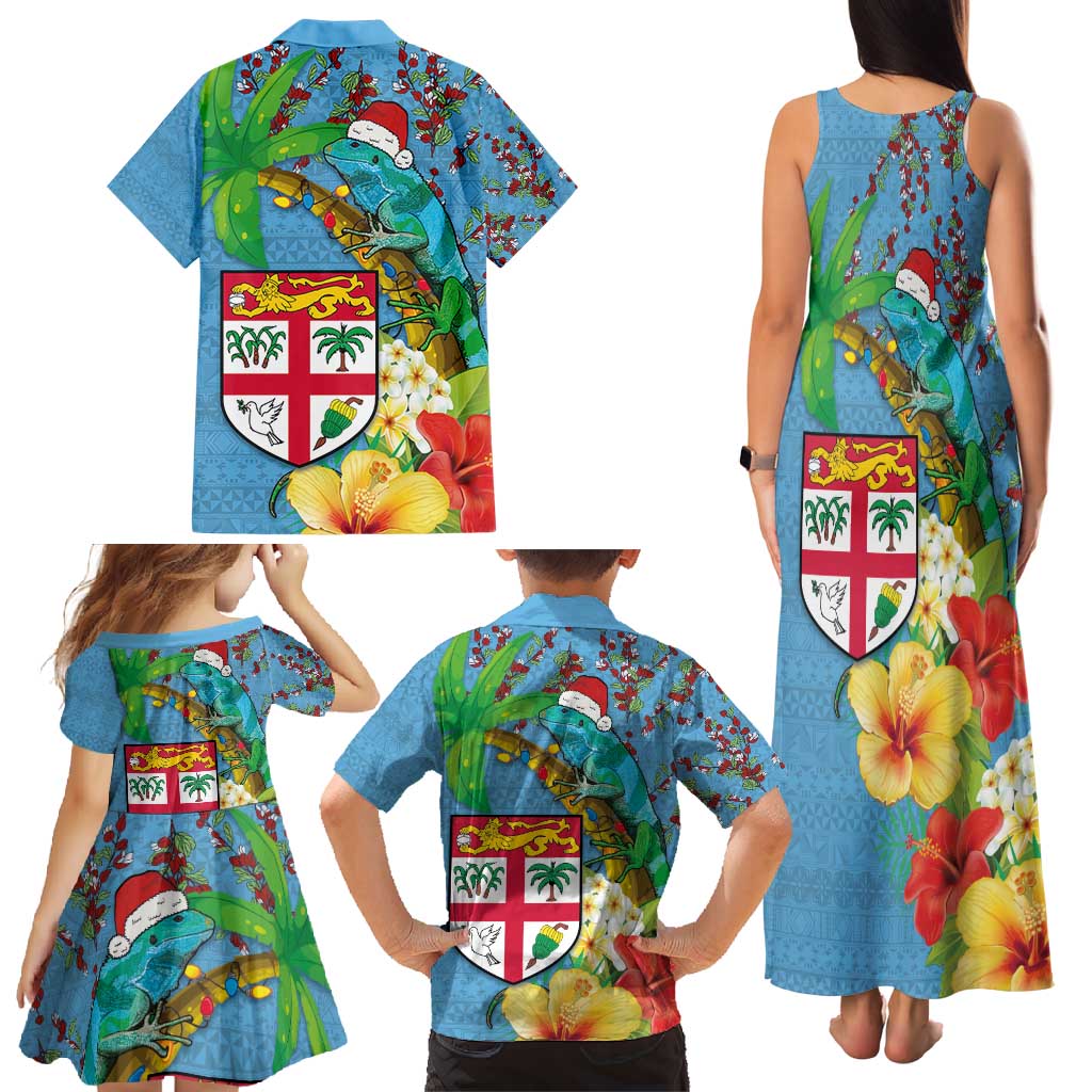 Fijians Iguana Tagimoucia Christmas Family Matching Tank Maxi Dress and Hawaiian Shirt Christmas Palm Tree and Hibiscus LT03 - Polynesian Pride