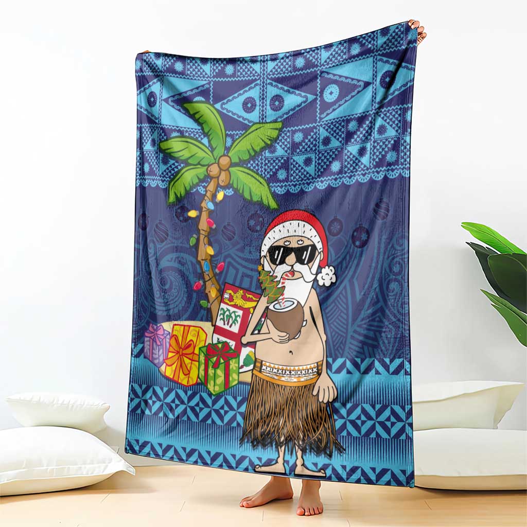 The Funny Santa Wears Sulu Christmas Blanket Fijian Christmas Palm Tree With Masi Art Tattoo LT03 - Polynesian Pride