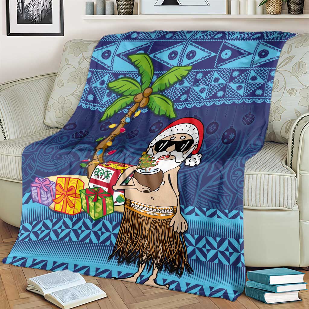The Funny Santa Wears Sulu Christmas Blanket Fijian Christmas Palm Tree With Masi Art Tattoo LT03 - Polynesian Pride