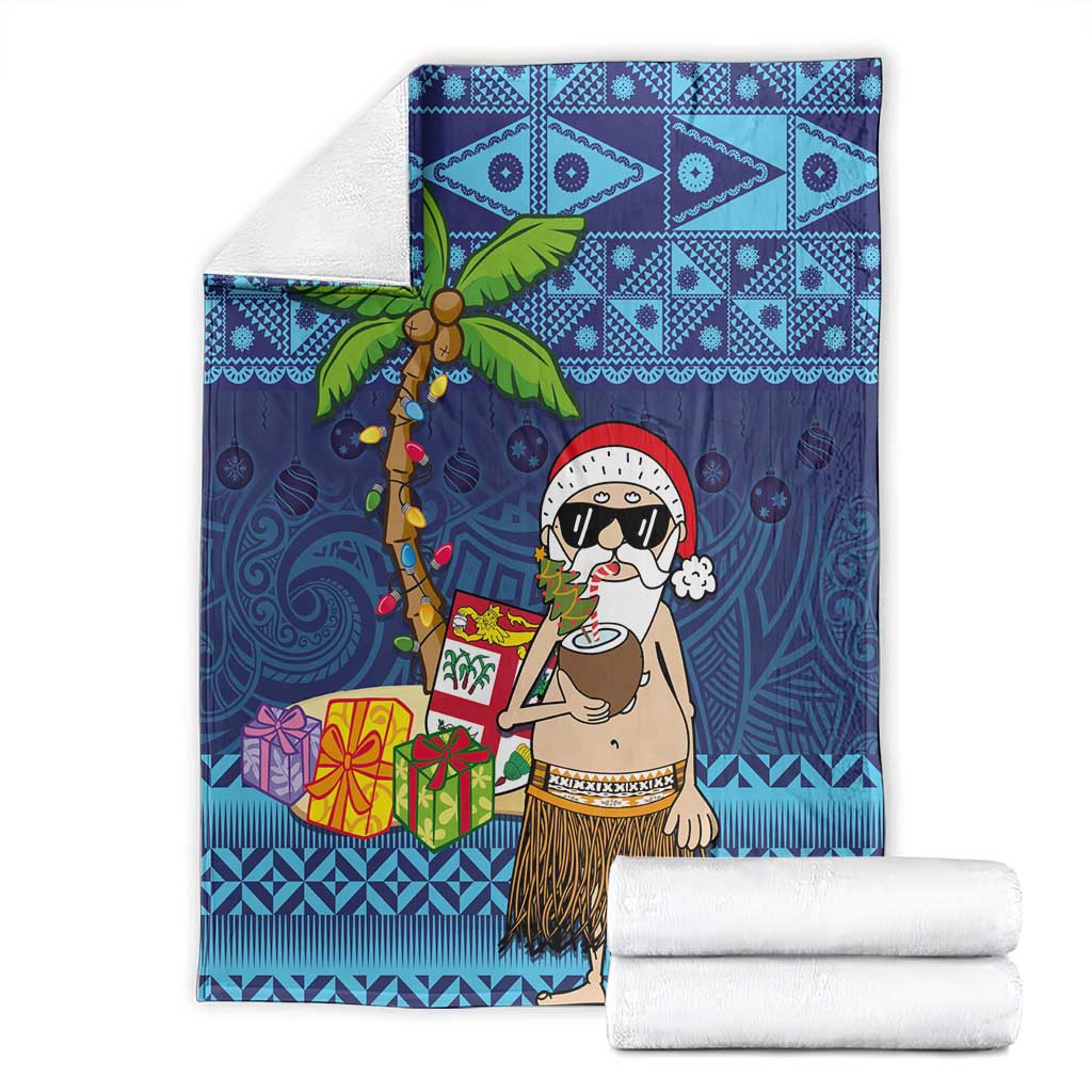 The Funny Santa Wears Sulu Christmas Blanket Fijian Christmas Palm Tree With Masi Art Tattoo LT03 - Polynesian Pride