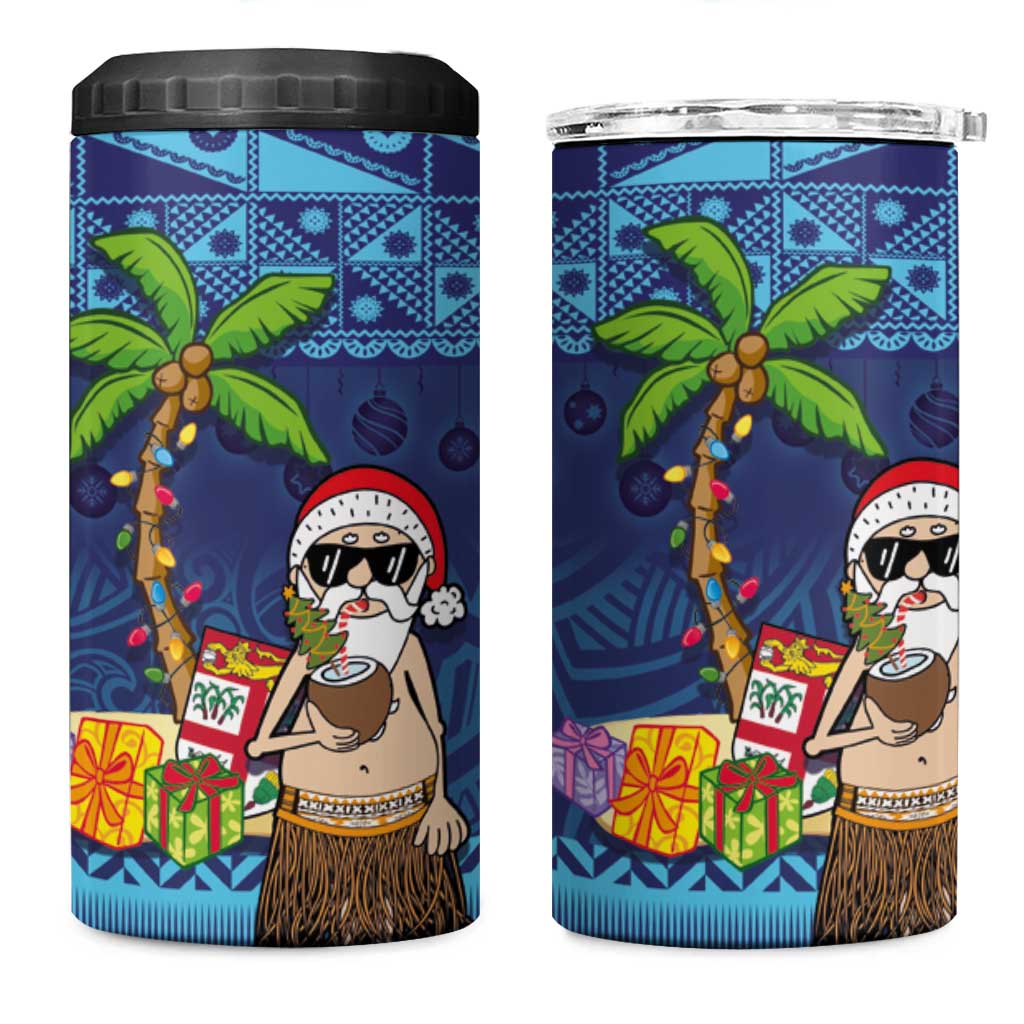 The Funny Santa Wears Sulu Christmas 4 in 1 Can Cooler Tumbler Fijian Christmas Palm Tree With Masi Art Tattoo LT03 One Size: 16 oz Blue - Polynesian Pride