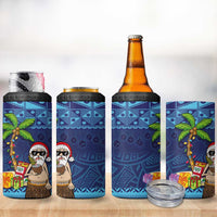 The Funny Santa Wears Sulu Christmas 4 in 1 Can Cooler Tumbler Fijian Christmas Palm Tree With Masi Art Tattoo LT03 - Polynesian Pride