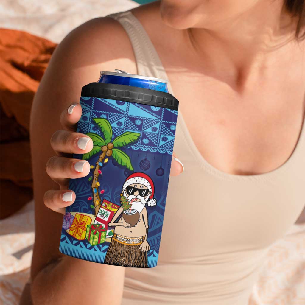 The Funny Santa Wears Sulu Christmas 4 in 1 Can Cooler Tumbler Fijian Christmas Palm Tree With Masi Art Tattoo LT03 - Polynesian Pride