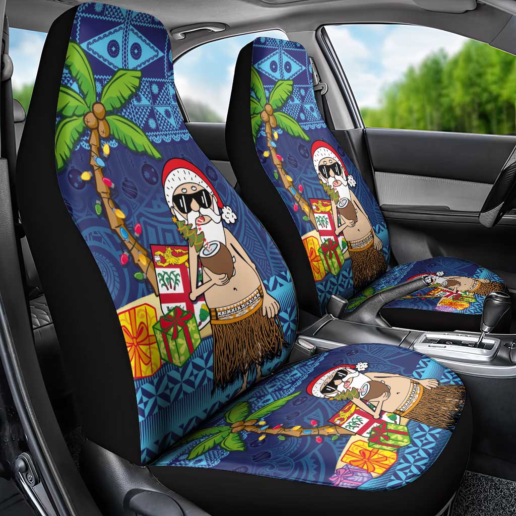 The Funny Santa Wears Sulu Christmas Car Seat Cover Fijian Christmas Palm Tree With Masi Art Tattoo LT03 - Polynesian Pride