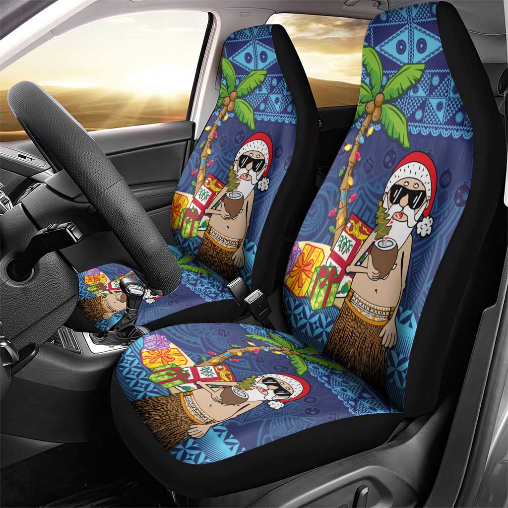 The Funny Santa Wears Sulu Christmas Car Seat Cover Fijian Christmas Palm Tree With Masi Art Tattoo LT03 - Polynesian Pride