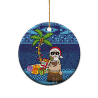 The Funny Santa Wears Sulu Christmas Ceramic Ornament Fijian Christmas Palm Tree With Masi Art Tattoo LT03 - Polynesian Pride