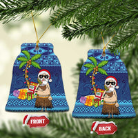 The Funny Santa Wears Sulu Christmas Ceramic Ornament Fijian Christmas Palm Tree With Masi Art Tattoo LT03 Bell Flake Blue - Polynesian Pride