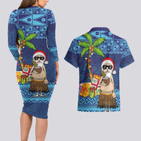 The Funny Santa Wears Sulu Christmas Couples Matching Long Sleeve Bodycon Dress and Hawaiian Shirt Fijian Christmas Palm Tree With Masi Art Tattoo LT03 - Polynesian Pride