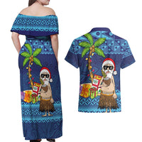 The Funny Santa Wears Sulu Christmas Couples Matching Off Shoulder Maxi Dress and Hawaiian Shirt Fijian Christmas Palm Tree With Masi Art Tattoo LT03 - Polynesian Pride