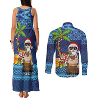 The Funny Santa Wears Sulu Christmas Couples Matching Tank Maxi Dress and Long Sleeve Button Shirt Fijian Christmas Palm Tree With Masi Art Tattoo LT03 - Polynesian Pride