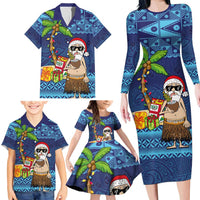 The Funny Santa Wears Sulu Christmas Family Matching Long Sleeve Bodycon Dress and Hawaiian Shirt Fijian Christmas Palm Tree With Masi Art Tattoo LT03 - Polynesian Pride