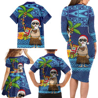 The Funny Santa Wears Sulu Christmas Family Matching Long Sleeve Bodycon Dress and Hawaiian Shirt Fijian Christmas Palm Tree With Masi Art Tattoo LT03 - Polynesian Pride
