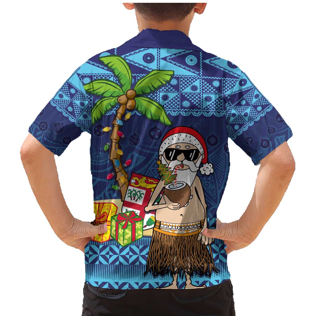 The Funny Santa Wears Sulu Christmas Family Matching Mermaid Dress and Hawaiian Shirt Fijian Christmas Palm Tree With Masi Art Tattoo LT03 - Polynesian Pride