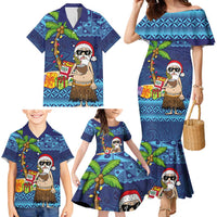 The Funny Santa Wears Sulu Christmas Family Matching Mermaid Dress and Hawaiian Shirt Fijian Christmas Palm Tree With Masi Art Tattoo LT03 - Polynesian Pride