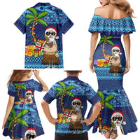 The Funny Santa Wears Sulu Christmas Family Matching Mermaid Dress and Hawaiian Shirt Fijian Christmas Palm Tree With Masi Art Tattoo LT03 - Polynesian Pride