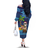 The Funny Santa Wears Sulu Christmas Family Matching Off The Shoulder Long Sleeve Dress and Hawaiian Shirt Fijian Christmas Palm Tree With Masi Art Tattoo LT03 - Polynesian Pride