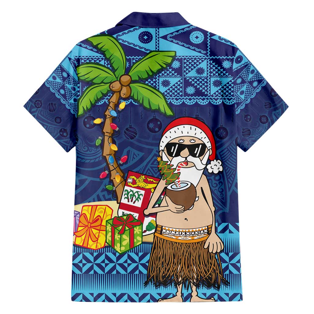 The Funny Santa Wears Sulu Christmas Family Matching Off Shoulder Maxi Dress and Hawaiian Shirt Fijian Christmas Palm Tree With Masi Art Tattoo LT03 - Polynesian Pride
