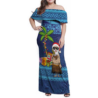 The Funny Santa Wears Sulu Christmas Family Matching Off Shoulder Maxi Dress and Hawaiian Shirt Fijian Christmas Palm Tree With Masi Art Tattoo LT03 Mom's Dress Blue - Polynesian Pride