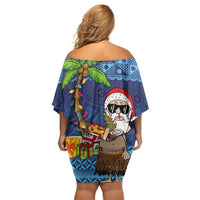 The Funny Santa Wears Sulu Christmas Family Matching Off Shoulder Short Dress and Hawaiian Shirt Fijian Christmas Palm Tree With Masi Art Tattoo LT03 - Polynesian Pride