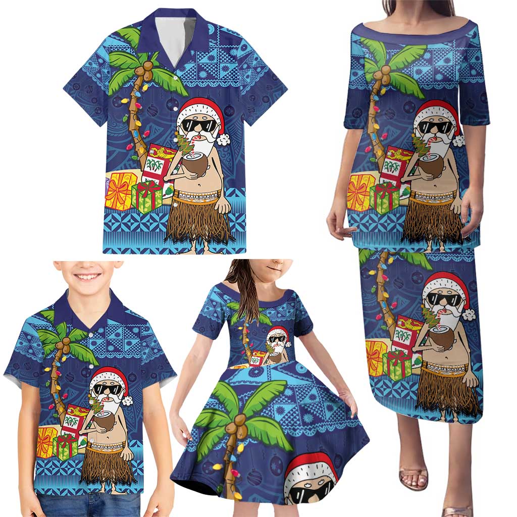 The Funny Santa Wears Sulu Christmas Family Matching Puletasi and Hawaiian Shirt Fijian Christmas Palm Tree With Masi Art Tattoo LT03 - Polynesian Pride