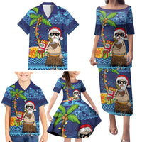 The Funny Santa Wears Sulu Christmas Family Matching Puletasi and Hawaiian Shirt Fijian Christmas Palm Tree With Masi Art Tattoo LT03 - Polynesian Pride