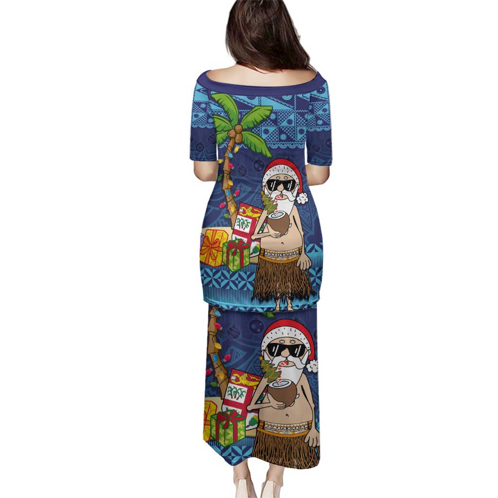 The Funny Santa Wears Sulu Christmas Family Matching Puletasi and Hawaiian Shirt Fijian Christmas Palm Tree With Masi Art Tattoo LT03 - Polynesian Pride