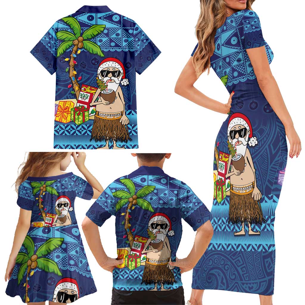 The Funny Santa Wears Sulu Christmas Family Matching Short Sleeve Bodycon Dress and Hawaiian Shirt Fijian Christmas Palm Tree With Masi Art Tattoo LT03 - Polynesian Pride