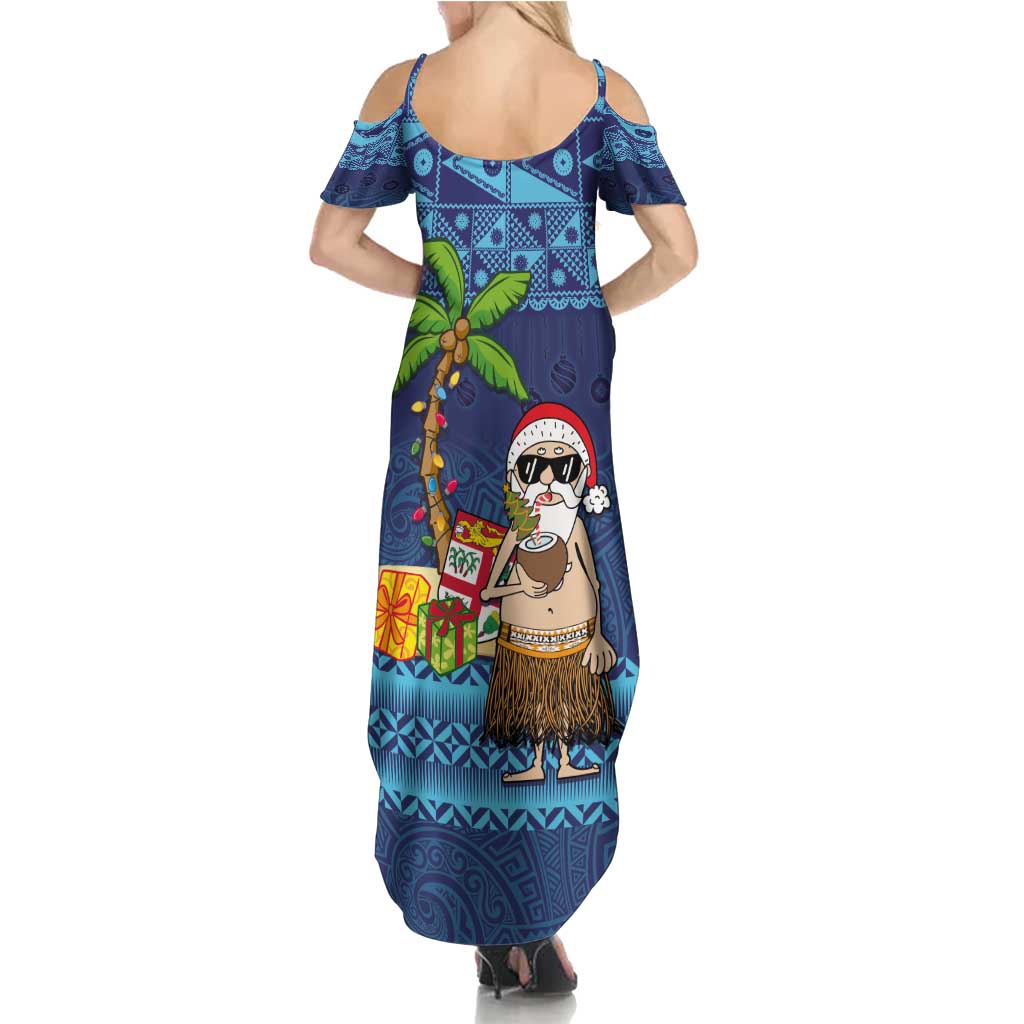 The Funny Santa Wears Sulu Christmas Family Matching Summer Maxi Dress and Hawaiian Shirt Fijian Christmas Palm Tree With Masi Art Tattoo LT03 - Polynesian Pride