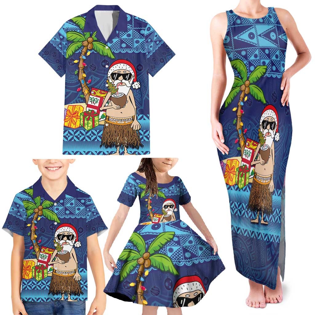 The Funny Santa Wears Sulu Christmas Family Matching Tank Maxi Dress and Hawaiian Shirt Fijian Christmas Palm Tree With Masi Art Tattoo LT03 - Polynesian Pride