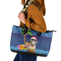 The Funny Santa Wears Sulu Christmas Leather Tote Bag Fijian Christmas Palm Tree With Masi Art Tattoo LT03 Blue - Polynesian Pride